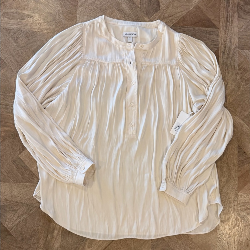 NWT Women's Cream Button-Up Blouse